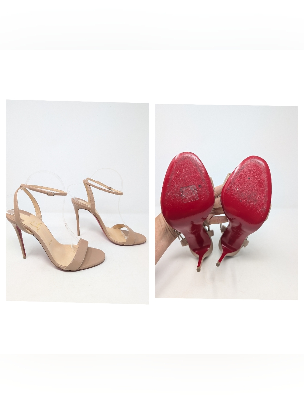 Christian Louboutin LoubiGirl 100mm Nude Leather Sandals Ankle Strap Size 40